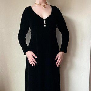 Pamela Brown Vintage Black Velvet‎ Maxi Dress with Rhinestones Size Small